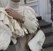 ZARA Warm Ruffled Cable Knit Balloon Sleeve High Neck Jumper M No Returns