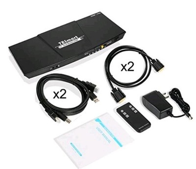 Tesmart Dual-Monitor KVM Switch 4:2 HDMI + VGA inkl. Fernbedienung & Kabel 