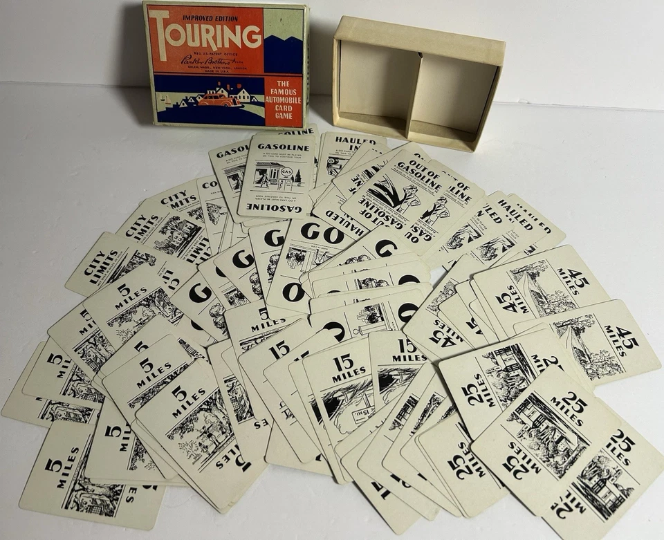 Parker Brothers Inc. Touring: Famous Automobile 纸牌游戏 1937 年全套卡牌套装 — 第 2/4 张图片