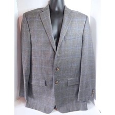 Ralph Lauren Blazer Grey Blue Windowpane Wool Silk Linen Sport Coat 40L