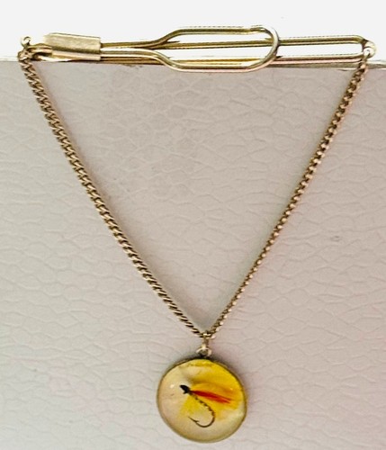 FLY FISHING LURE TIE BAR WITH CHAIN GOLD TONE