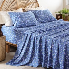 Green Floral Printed King Sheet Set - Soft Boho Botanical Rustic Pattern Bed ...