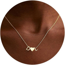 Christmas Gifts for Grandkids - 14K Gold Plated Dainty A-Z Heart Initial Necklac