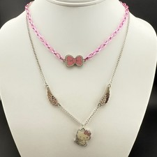 Hello Kitty Angel Wings Layered Necklace Pink Chain Double Strand Jewelry
