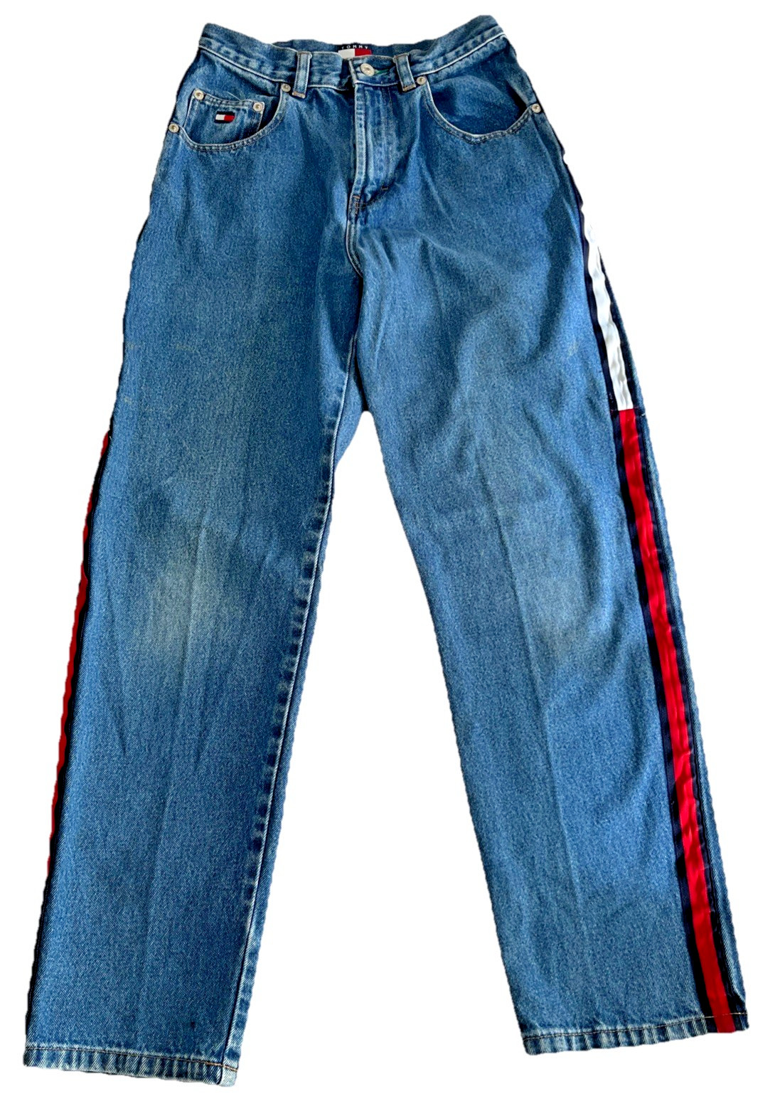 VTG Tommy Hilfiger Jeans 14 Tall 26x28 Blue Denim Side Stripe 90s Y2K