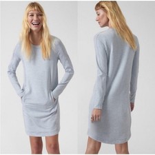 Athleta L Blue Heathered Long Sleeve Pockets Sweatshirt Dress Women Athleisure