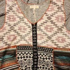 Vintage Handmade Southwestern Print Button Front Pockets Vest Size Medium