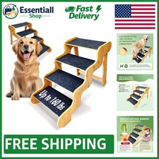 Natural Bamboo Dog Stairs - Non-Slip Pet Steps for High Beds  Couches