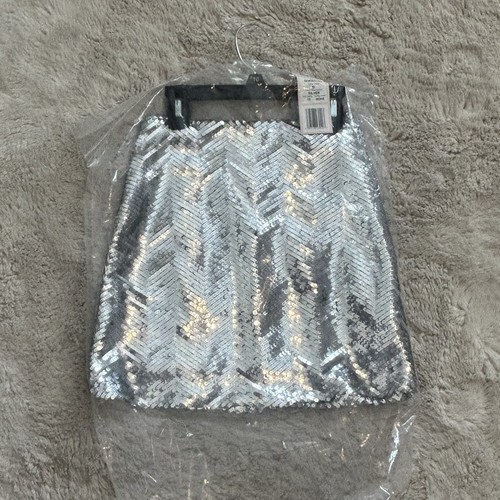 GB Girls Sequin Skirt 10 Silver Gianni Bini Mini - Picture 8 of 8