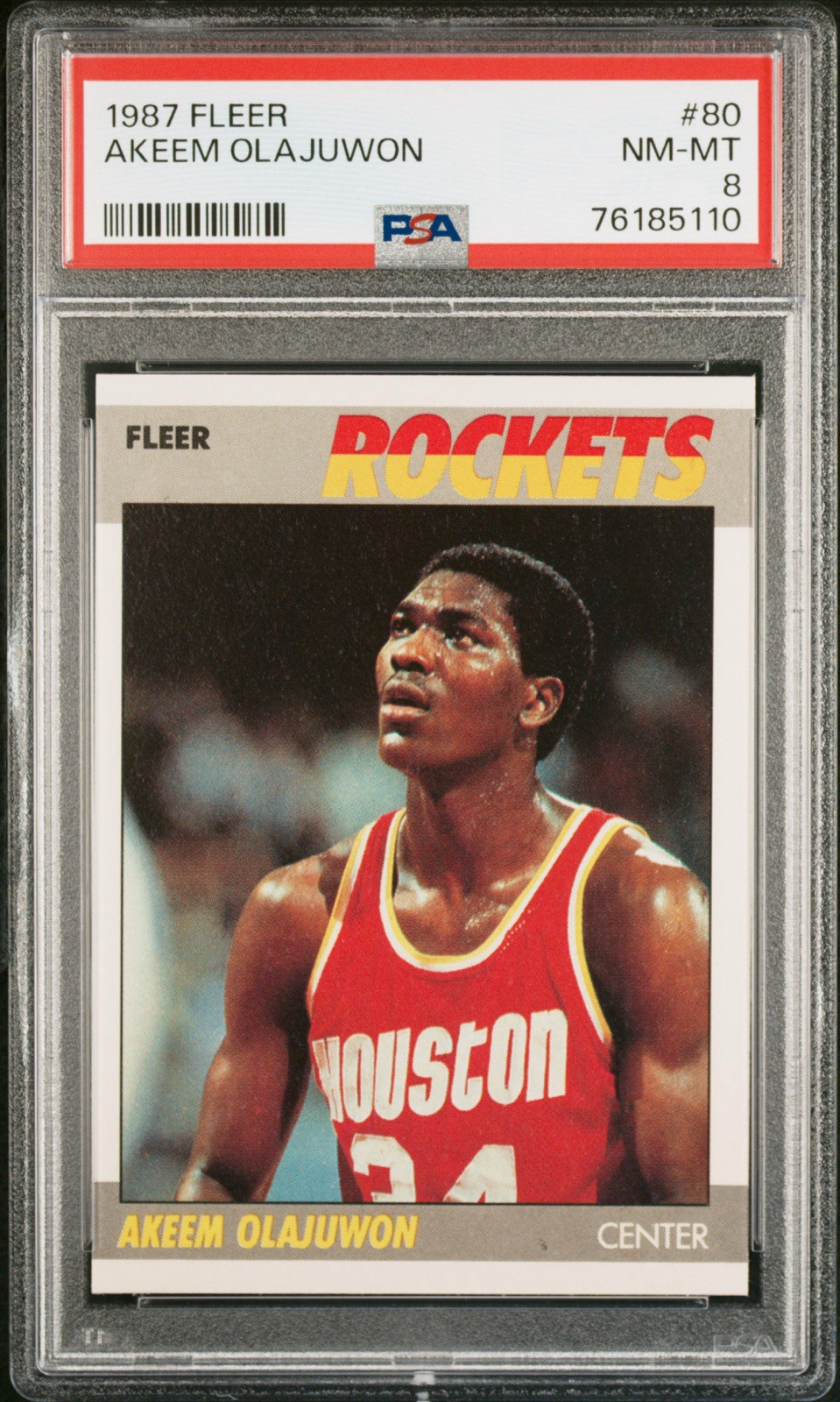1987 Fleer Akeem Olajuwon #80 PSA 8 NM-MT HOF Houston Rockets