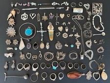 Vintage Antique Sterling Silver LOT Ring Chain Pendant Brooch Turquoise Onyx
