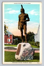 Massasoit Statue Postcard - Plymouth, Massachusetts - Vintage Art Card