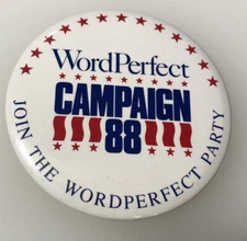 WordPerfect Word Processor Computer Software Tech PC Vintage Button Pin Pinback