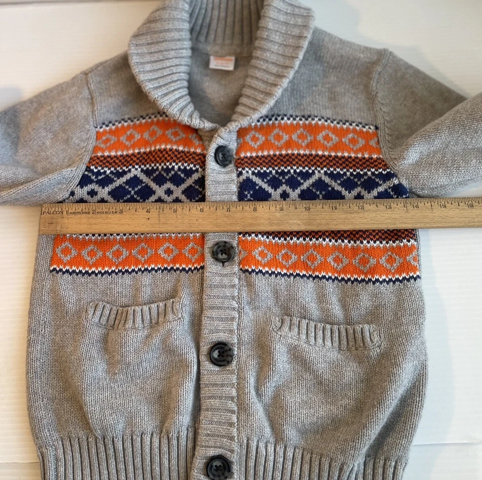 Gymboree Size S 5/6 Gray Orange Blue Button Up Cardigan Shawl Collar Grandpa - Image 4 of 4