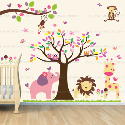 Riesige Affeneulen Baum Dschungel Tier Wandaufkleber Kinderzimmer Dekor Zuhause Kinder Aufkleber