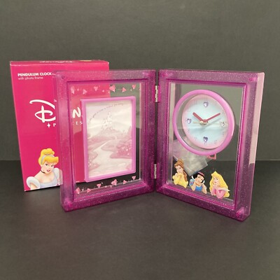 Disney Princess Pendulum Clock With Photo Frame Free Standing Bedroom Wesco NEW