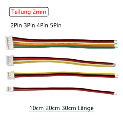 2/3/4/5/6Pin 2.0 PH 2.0mm Mini Micro JST Stecker 10cm 20cm 30cm Kabel + Buchse