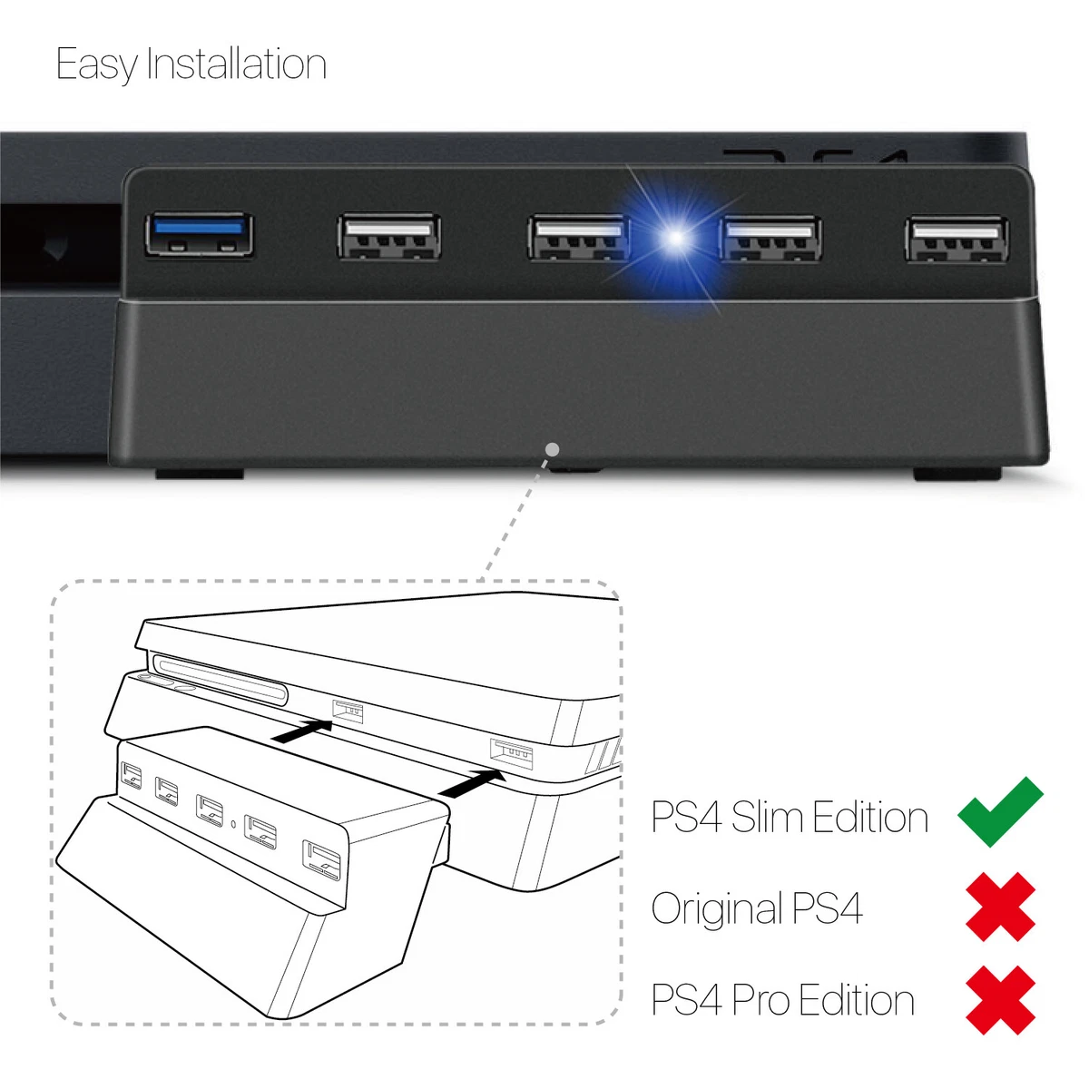 5 Port USB Hub for PS4 Slim USB 3.0 2.0 Adapter Accessories Expansion Hub  PS4S