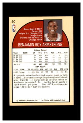 BJ ARMSTRONG Rookie Card 1990 NBA HOOPS #60 Chicago BULLS | eBay