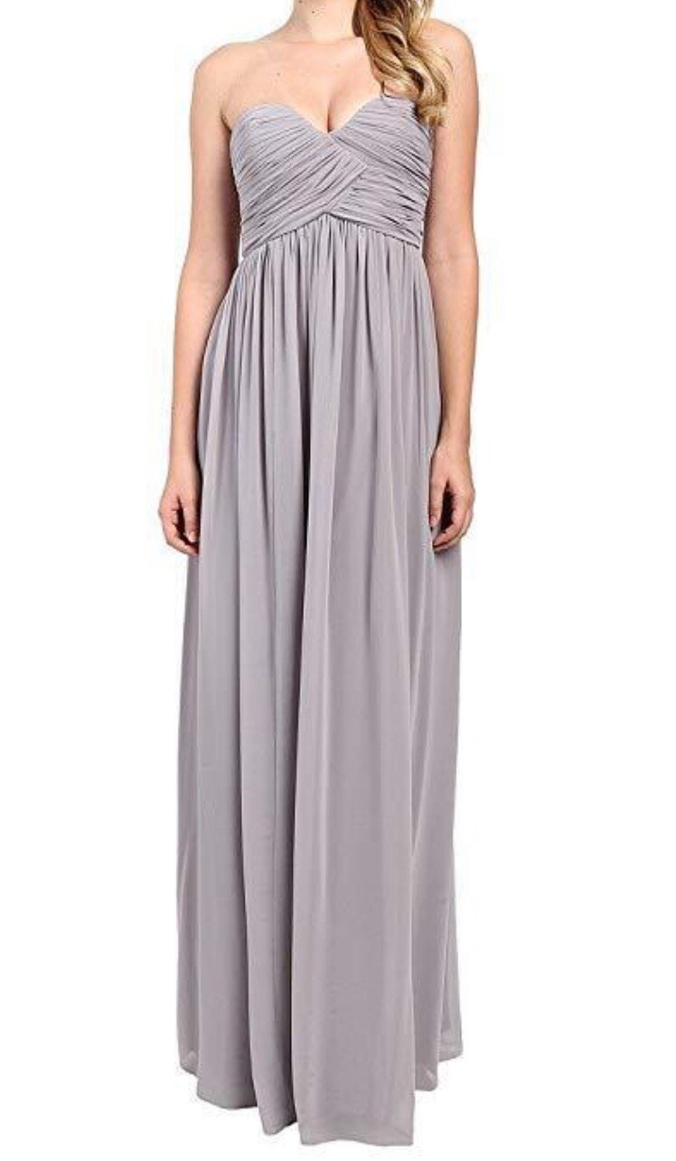 NWOT Donna Morgan Laura Strapless Ruched Silk Chiffon Dress/Gown Gray Size 12