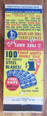 RAZOR BLADE MATCHBOOK COVER: BLADE MAN CHICAGO, ILLINOIS EMPTY MATCHCOVER -C9