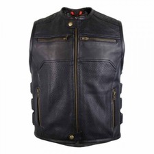 Men's Real Leather Biker vest zipper  Stripped SWAT style Motorcycle club Vest
