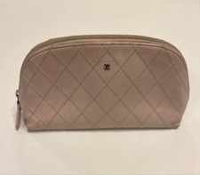 Authentic Chanel Bicolore Cosmetic Pouch Pink Leather CoCo Mark Italy Women's