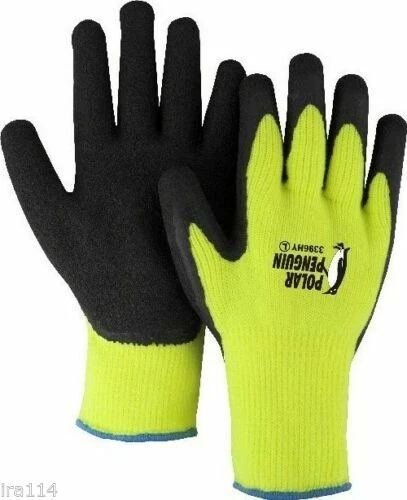 12 Pairs size 2xl Majestic HI-VIZ Lined Yellow Rubber Palm Glove Polar Penguin