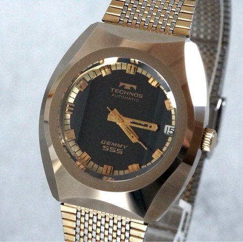 Technos Jemmy Sss Cut Glass Automatic Gold Stain less Steel Watch Men Used