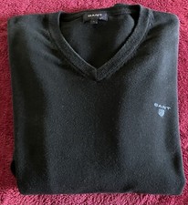 Gant Men  s Large Long Sleeve Navy Blue V-Neck Sweater Pullover Jumper Blue Logo