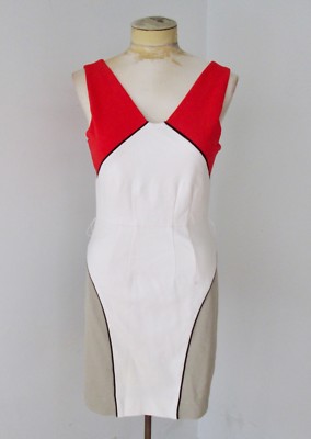 BCBG MAXAZRIA orange beige cream graphic color block knit shift