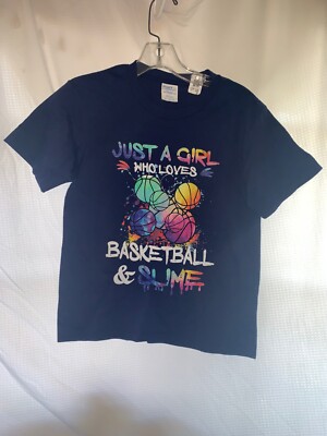 just 4 gril who loves baquetball & slime t-shit. youth M size