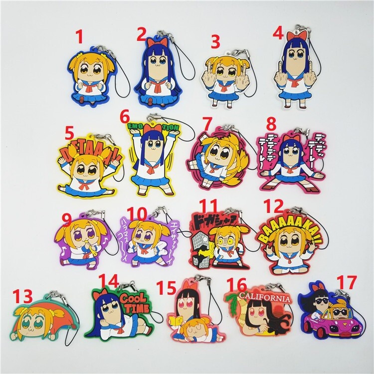 Anime POP TEAM EPIC Rubber Strap Charm Keychain KeyRing Poptepipic Popuko Pipimi