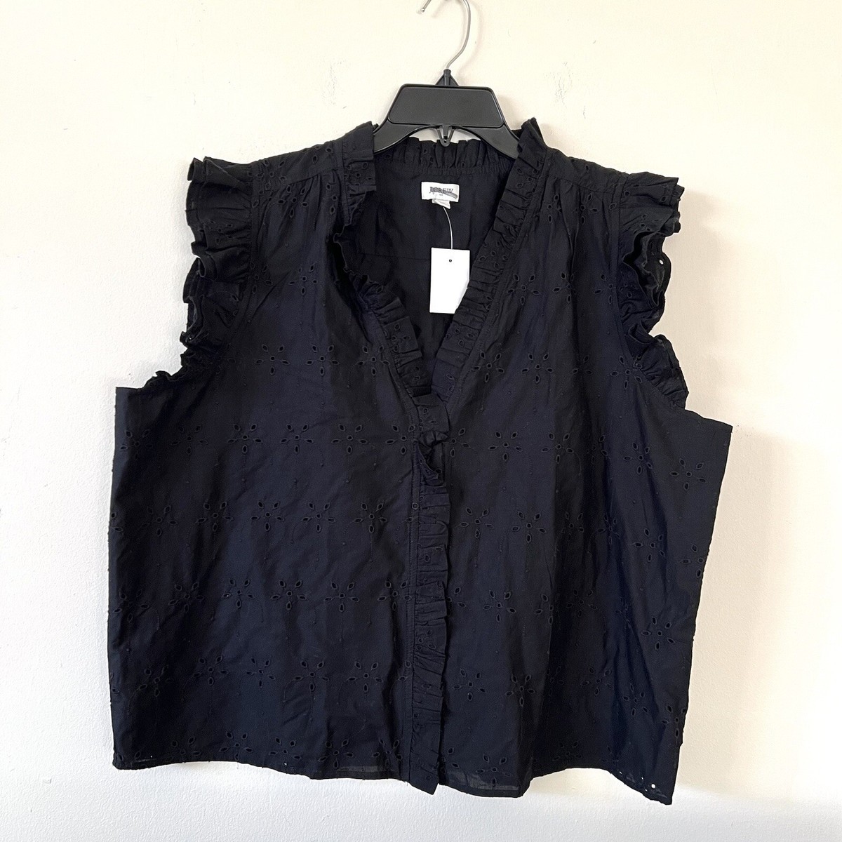 J. Crew Sleeveless ruffle eyelet top black size XXL | eBay