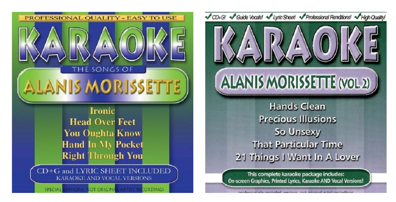 2 used, mint KARAOKE CDs The Songs Of ALANIS MORISSETTE CD+G's with