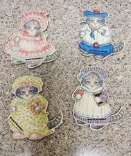 Vintage Lot Of 4 1983 Kitty Cucumber Die Cut Ornaments Merrimack Publishing Corp