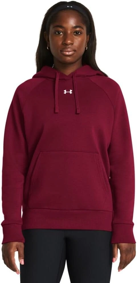 Women's Under Armour Fleece Small Logo Hoodie Burgundy White Sz Medium MSRP $55