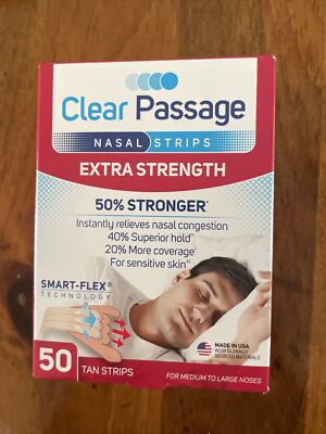 Clear Passage Nasal Strips Extra Strength Tan 50 Count For Sensitive Skin *NEW*