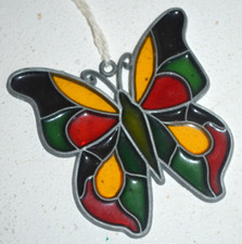 STAINED GLASS BUTTERFLY CHRISTMAS ORNAMENT SUN CATCHER 3.5X4" BEAUTIFUL VGC