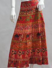 Vintage Indian Elephant Print Wrap Skirt Boho Hippie