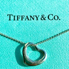 Collana Tiffany & Co in argento sterling Elsa Peretti cuore aperto senza scatola