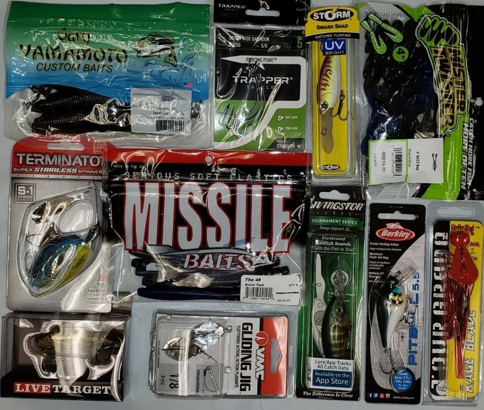 NEW Fishing Tackle Assortment Grab Box $50. Variety Lures, Soft Plastics, Hooks - Image 2 of 3