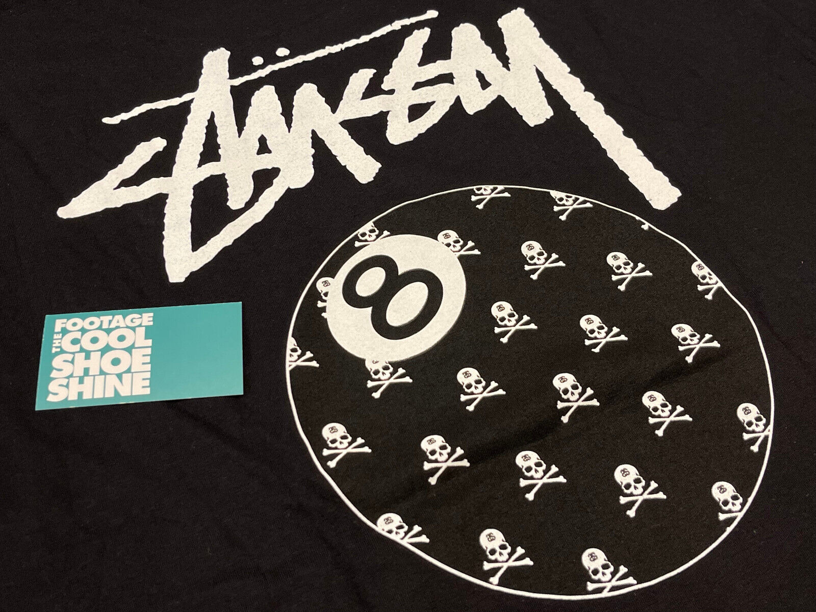 2013 STUSSY MASTERMIND JAPAN 8-BALL SKULL & CROSSBONES TEE SHIRT BLACK  WHITE L