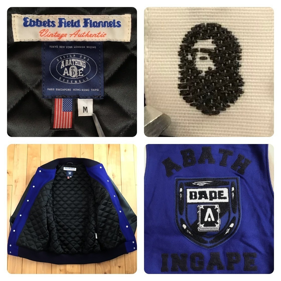 BAPE EBBETS FIELD FLANNELS 袖レザー スタジャン BAPE × EBBETS FIELD FLANNELS Leather sleeve varsity jacket A