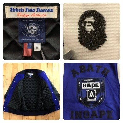 BAPE × EBBETS FIELD FLANNELS Leather sleeve varsity jacket A