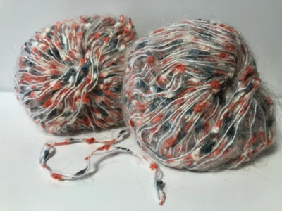 lot de 10 pelotes de laine mohair fantaisie drapeaux corail et gris/ Fabriqué en - Photo 1/4