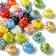 28x Porcelain Puppy Cat Paw Print Loose Beads for DIY Crafts Jewelry Supplies