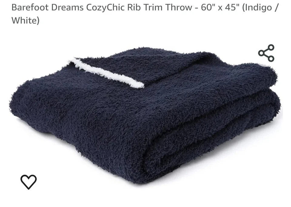 Barefoot Dreams CozyChic Rib Trim Throw-60" x 45" (Indigo/Blanco) Foto 3 de 3