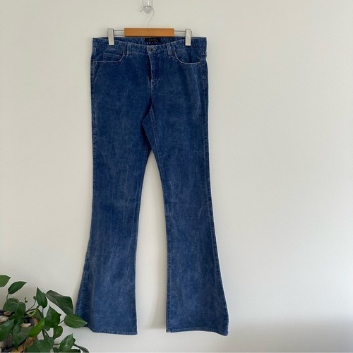 Theory Sineli Bristle Corduroy Blue Flare Pants Size 10 Y2K - Picture 2 of 12