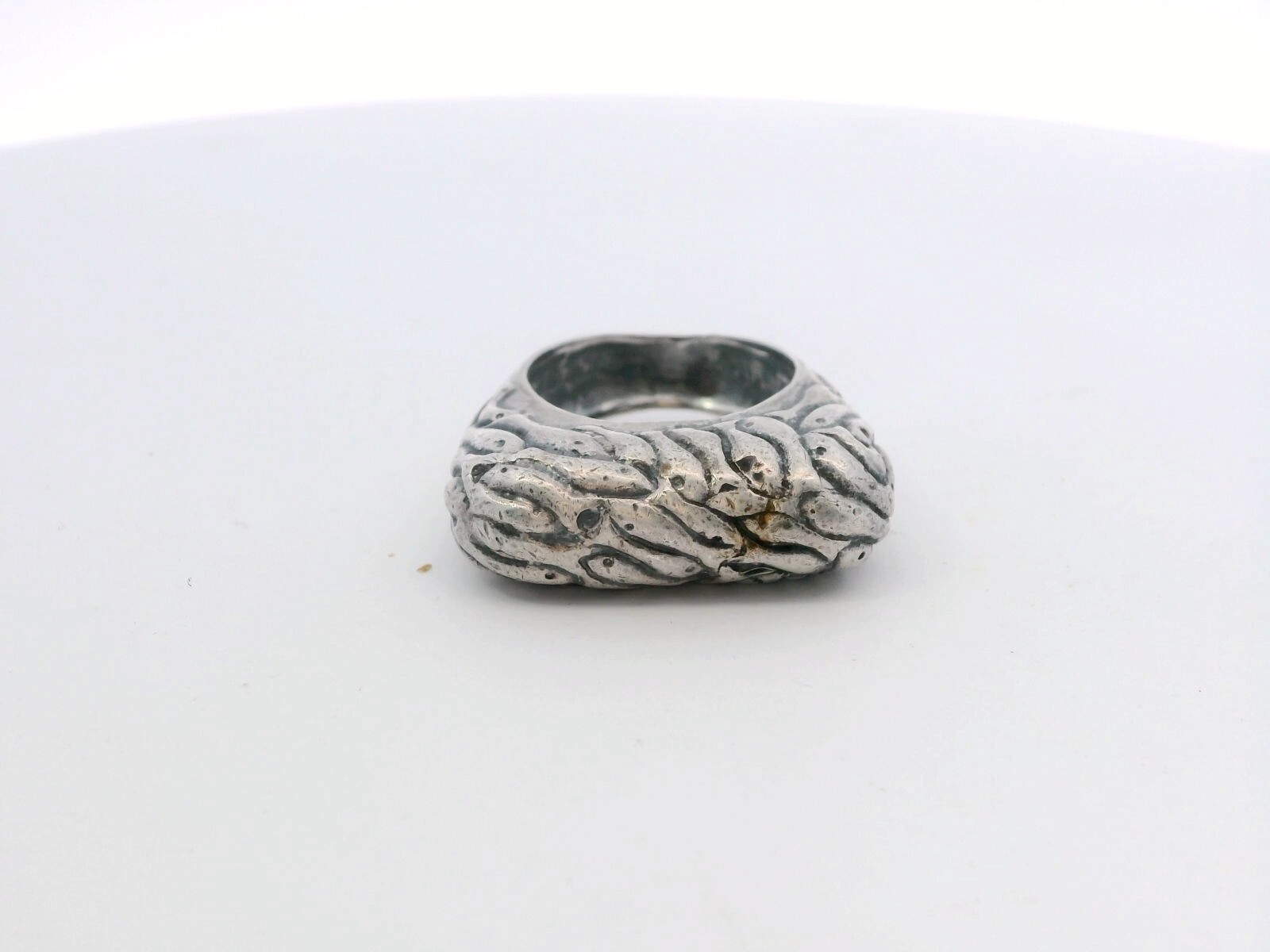 Signed Artisan Silver Domed Rectangular Etched Ba… - image 1